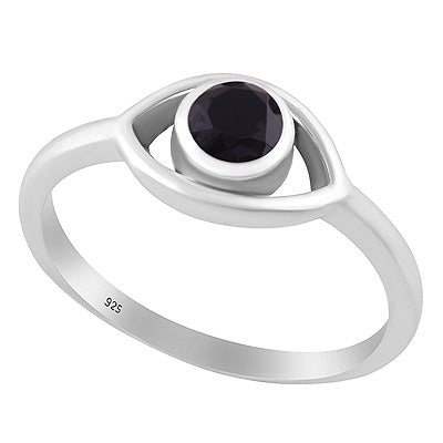 Alluring Handcrafted Eye Around Black Onyx Round Shape 925 Sterling Solid Silver Ring - R1001432-95