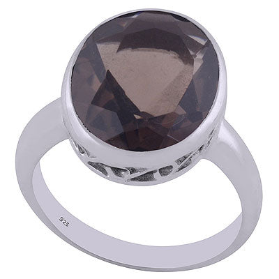 Beautiful Jali Cut Work Around Smoky Topaz Oval Shape 925 Sterling Solid Silver Ring - R1001438-68