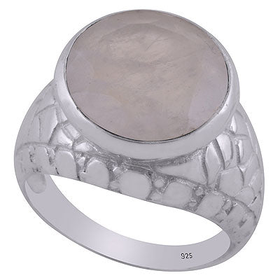 Beautiful Texture Around Rainbow Moonstone Round Shape 925 Sterling Solid Silver Ring - R1001440-51