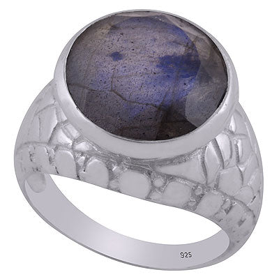 Beautiful Texture Around Labradorite Round Shape 925 Sterling Solid Silver Ring - R1001440-52