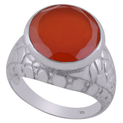Beautiful Texture Around Carnelian Round Shape 925 Sterling Solid Silver Ring - R1001440-53