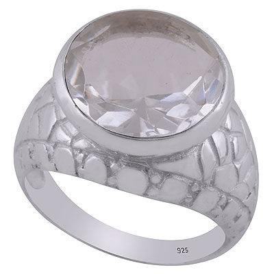 Beautiful Texture Around Crystal Round Shape 925 Sterling Solid Silver Ring - R1001440-54