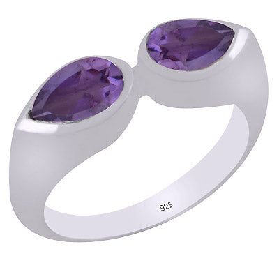 Gorgeous Multiple Gemstones On Amethyst Pear Shape 925 Sterling Solid Silver Ring - R1001443-1