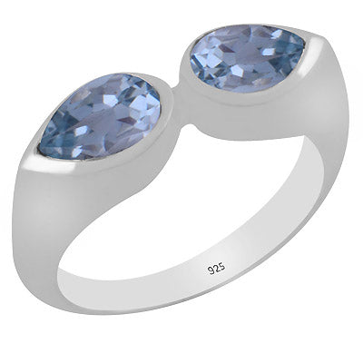 Gorgeous Multiple Gemstones On Blue Topaz Pear Shape 925 Sterling Solid Silver Ring - R1001443-34
