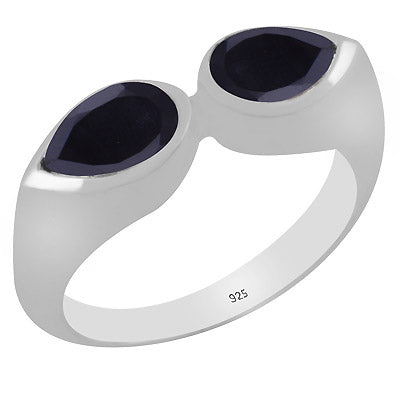 Gorgeous Multiple Gemstones On Black Onyx Pear Shape 925 Sterling Solid Silver Ring - R1001443-42