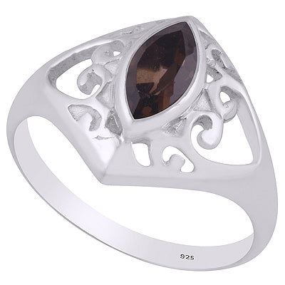 Gorgeous Pattern Around Smoky Topaz Marquise Shape 925 Sterling Solid Silver Ring - R1001446-161