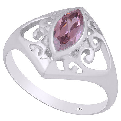 Gorgeous Pattern Around Pink Cubic Zirconia Marquise Shape 925 Sterling Solid Silver Ring - R1001446-257