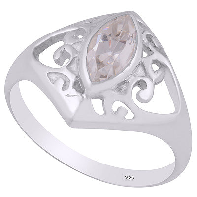 Gorgeous Pattern Around White Cubic Zirconia Marquise Shape 925 Sterling Solid Silver Ring - R1001446-260