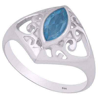 Gorgeous Pattern Around Blue Topaz Marquise Shape 925 Sterling Solid Silver Ring - R1001446-75