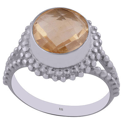 Gorgeous Rawa Work Around Citrine Round Shape 925 Sterling Solid Silver Ring - R1001496-15