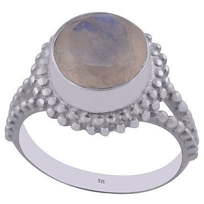 Gorgeous Rawa Work Around Rainbow Moonstone Round Shape 925 Sterling Solid Silver Ring - R1001496-19