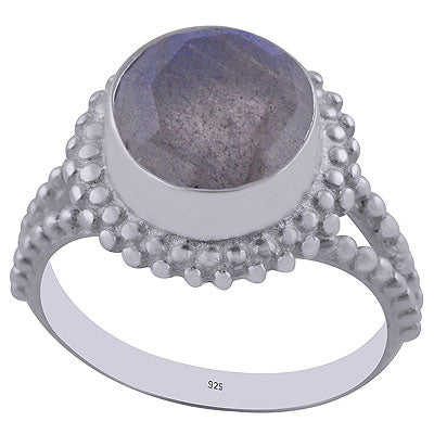 Gorgeous Rawa Work Around Labradorite Round Shape 925 Sterling Solid Silver Ring - R1001496-21