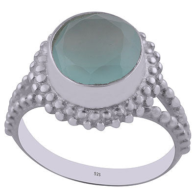 Gorgeous Rawa Work Around Aqua Chalcedony Round Shape 925 Sterling Solid Silver Ring - R1001496-25