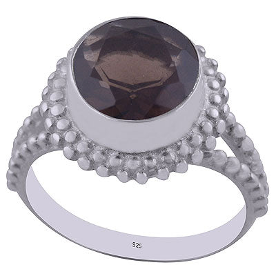 Gorgeous Rawa Work Around Smoky Topaz Round Shape 925 Sterling Solid Silver Ring - R1001496-46