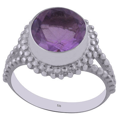 Gorgeous Rawa Work Around Amethyst Round Shape 925 Sterling Solid Silver Ring - R1001496-59