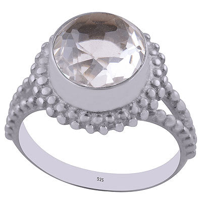 Gorgeous Rawa Work Around Crystal Round Shape 925 Sterling Solid Silver Ring - R1001496-61