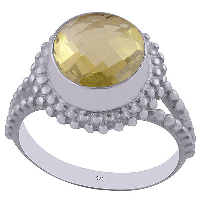 Gorgeous Rawa Work Around Lemon Topaz Round Shape 925 Sterling Solid Silver Ring - R1001496-8