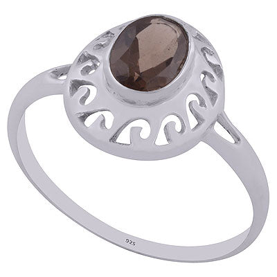 Stunning Pattern Cut work Around Smoky Topaz Oval Shape 925 Sterling Solid Silver Ring - R1001497-83