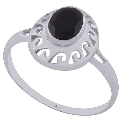 Stunning Pattern Cut work Around Black Onyx Oval Shape 925 Sterling Solid Silver Ring - R1001497-87