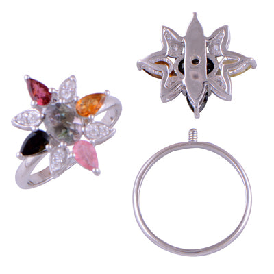 White Topaz, Tourmaline 925 Sterling Silver Ring - R1001528-7