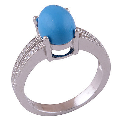 Turquoise, White Cubic Zirconia 925 Sterling Silver Ring - R1001561-1