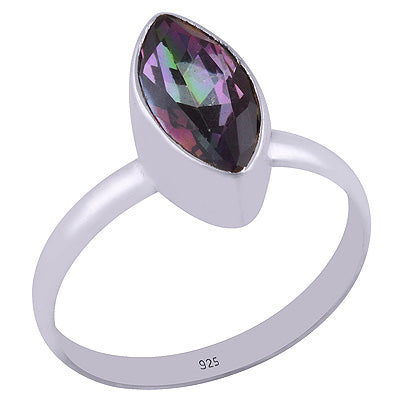 Plain Collet Natural Mystic Topaz Marquise Shape 925 Sterling Solid Silver Ring - R1001592-2