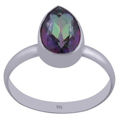 Gorgeous Handcrafted with Gemstone Mystic Topaz Pear Shape 925 Sterling Solid Silver Ring - R1001593-1