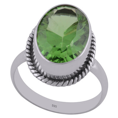 Alluring Twisted Wire Work Around Cubic Zirconia Oval Shape 925 Sterling Solid Silver Ring - R1001598-20