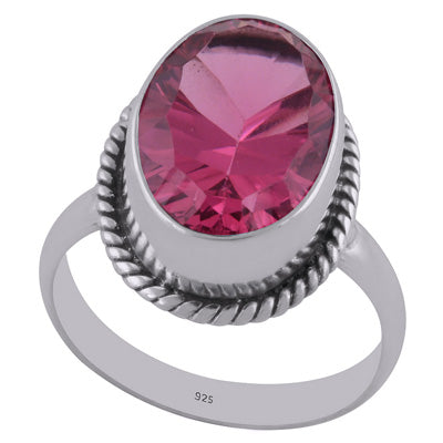 Alluring Twisted Wire Work Around Cubic Zirconia Oval Shape 925 Sterling Solid Silver Ring - R1001598-24