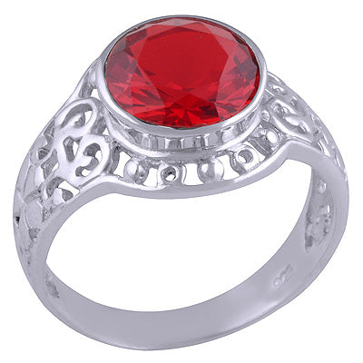 Red Crystal 925 Sterling Silver Ring - R1001616-93