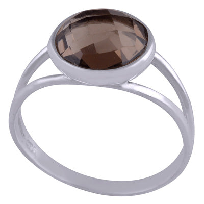 Alluring Split Work Around Smoky Topaz Round Shape 925 Sterling Solid Silver Ring - R1001618-21