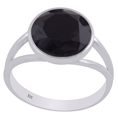 Alluring Split Work Around Black Onyx Round Shape 925 Sterling Solid Silver Ring - R1001618-44