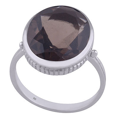 Minimal Rawa Around Gemstone Smoky Topaz Oval Shape 925 Sterling Solid Silver Ring - R1001619-10