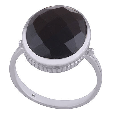 Minimal Rawa Around Gemstone Black Onyx Oval Shape 925 Sterling Solid Silver Ring - R1001619-21