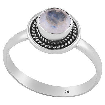 Stunning Textured Wire Around Rainbow Moonstone Round Shape 925 Sterling Solid Silver Ring - R1001638-30