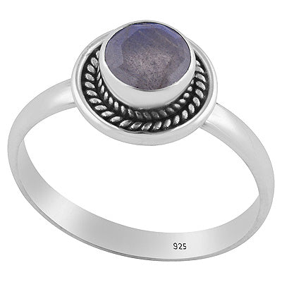 Stunning Textured Wire Around Labradorite Round Shape 925 Sterling Solid Silver Ring - R1001638-31