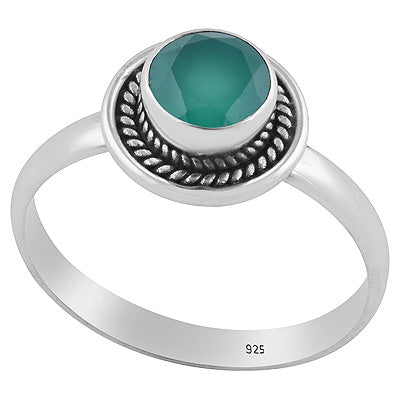 Stunning Textured Wire Around Green Onyx Round Shape 925 Sterling Solid Silver Ring - R1001638-34
