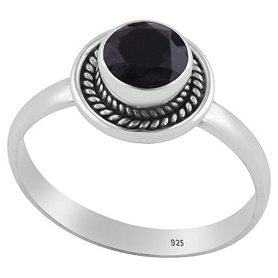 Stunning Textured Wire Around Black Onyx Round Shape 925 Sterling Solid Silver Ring - R1001638-36