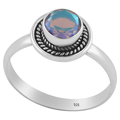 Stunning Textured Wire Around Mystic Opal Round Shape 925 Sterling Solid Silver Ring - R1001638-37
