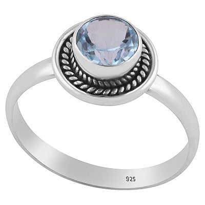 Stunning Textured Wire Around Blue Topaz Round Shape 925 Sterling Solid Silver Ring - R1001638-38