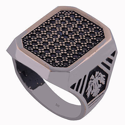 Black Cubic Zirconia Silver & Brass 925 Sterling Silver Ring - R1001795-1