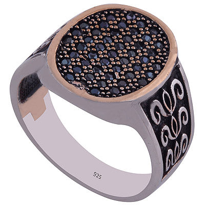 Black Cubic Zirconia Silver & Brass 925 Sterling Silver Ring - R1001795-32