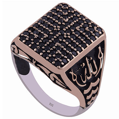 Black Cubic Zirconia Silver & Brass 925 Sterling Silver Ring - R1001795-42
