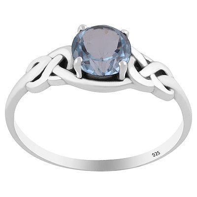 Criss Cross Knot Prong Setting Blue Topaz Round Shape 925 Sterling Solid Silver Ring - R1001817-13