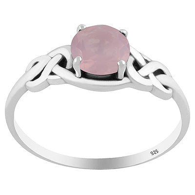 Criss Cross Knot Prong Setting Rose Quartz Round Shape 925 Sterling Solid Silver Ring - R1001817-22