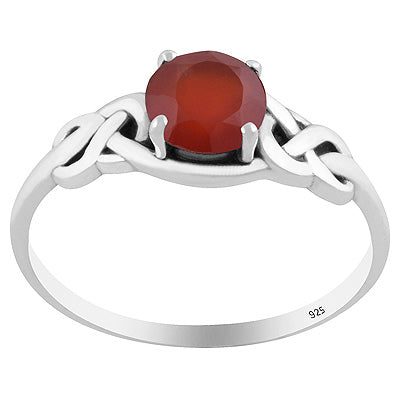 Criss Cross Knot Prong Setting Carnelian Round Shape 925 Sterling Solid Silver Ring - R1001817-41