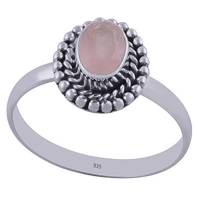Gorgeous Rawa work Around Rose Quartz Oval Shape 925 Sterling Solid Silver Ring - R1001838-36