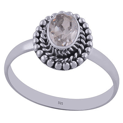 Gorgeous Rawa work Around White Cubic Zirconia Oval Shape 925 Sterling Solid Silver Ring - R1001838-37