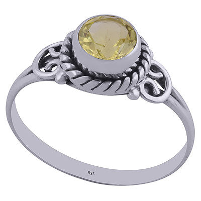 Gorgeous Handmade Work Around Lemon Topaz Round Shape 925 Sterling Solid Silver Ring - R1001841-12