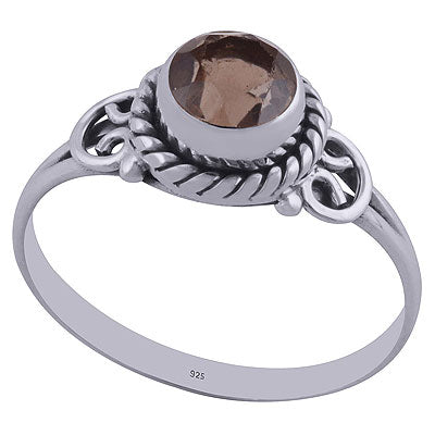 Gorgeous Handmade Work Around Smoky Topaz Round Shape 925 Sterling Solid Silver Ring - R1001841-21